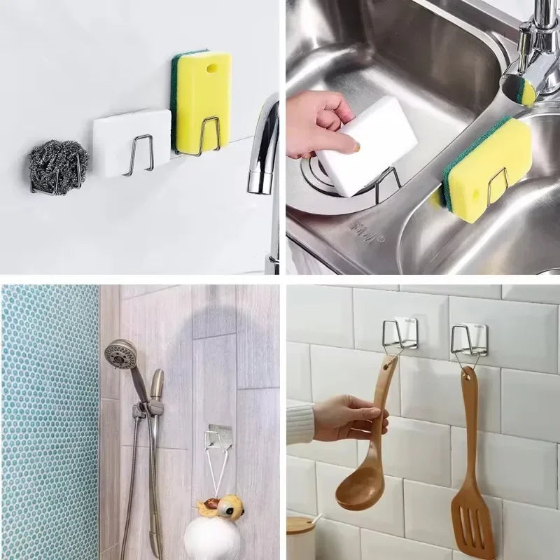 Kitchen Sink Drain Basket, Drain Cleaning Brush, Sponge Holder, Wall Hooks, Home Organizer, Stainless Steel