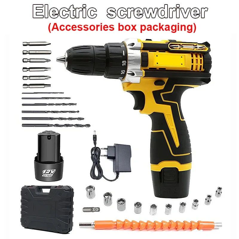 Lithium Electric Drill  Electric Screwdriver  Hand Electric Drill  Electric Tool Set  Multifunctional Accessory Box Packaging