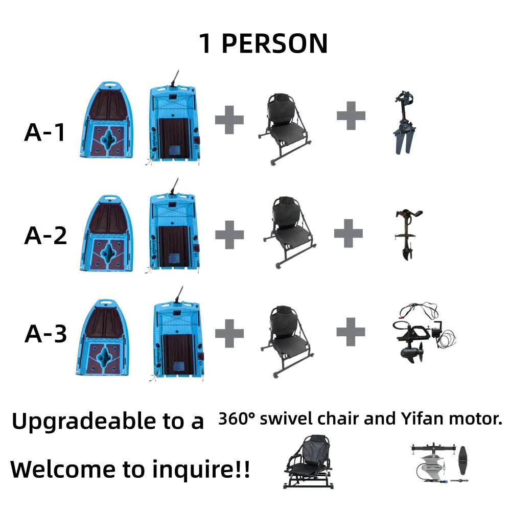 14Ft/10ft Modular Two/Single Seat Pedal Kayak, Seated Fishing Tourist Kayak, Suitable for 2 or 1 People, Three/Two Section, Roto