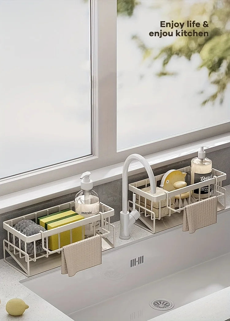 Kitchen sink storage rack, with storage rack, soap dispenser stand and sponge rack, kitchen draining rack, storage rack