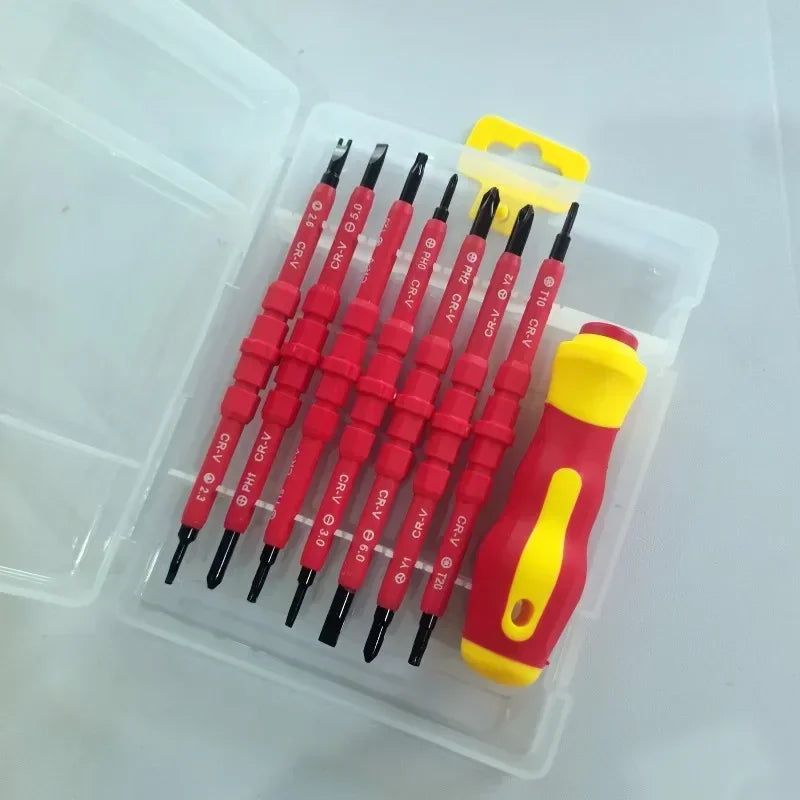 Electrician Repair Tools Kit 13pcs 1000V Changeable Insulated Screwdrivers Set with Magnetic Slotted Bits