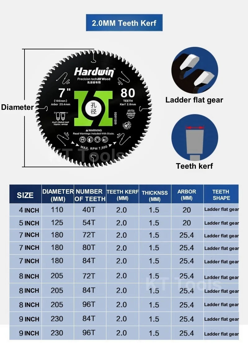 110/125/180/205/230mm Circular Saw Blade 2.0mm Teeth Kerf 40-96 Teeth Woodworking Cutting Saw Blades Disc for Cutting Wood Tools