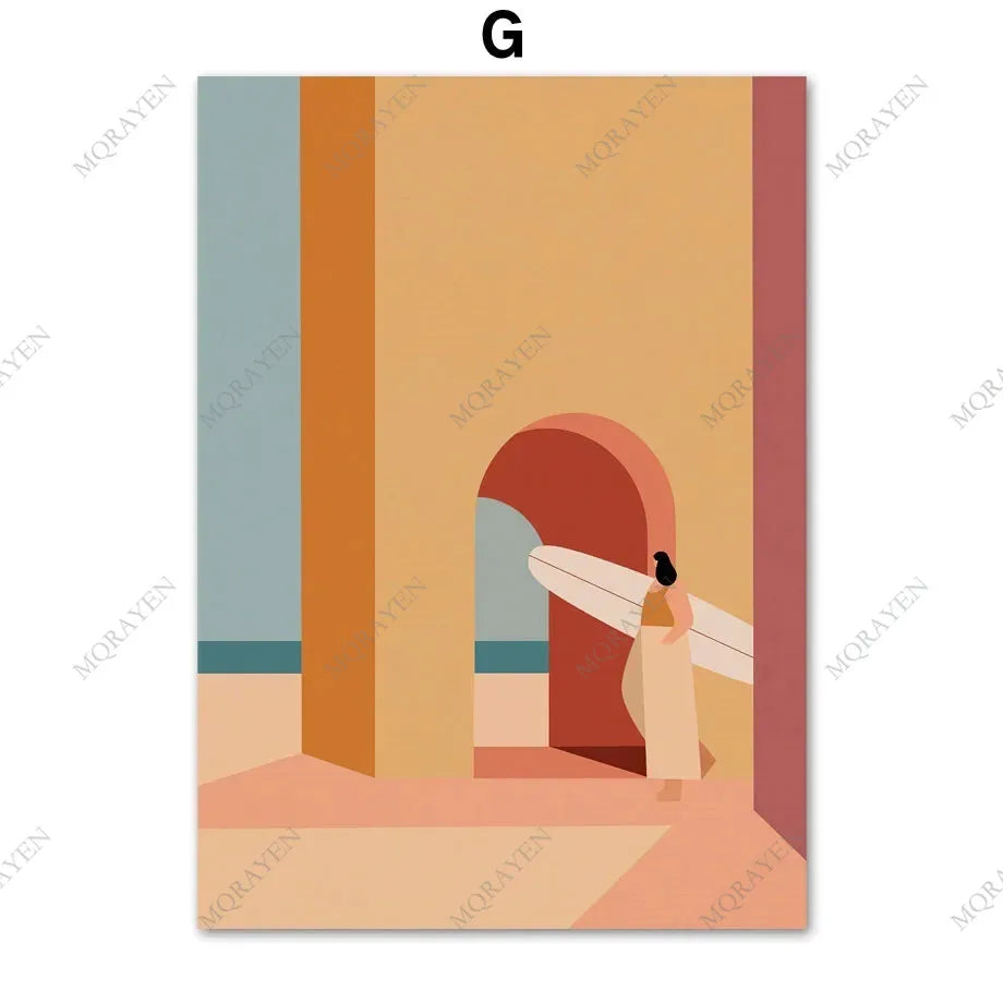 Surf Skateboard Tanning Seaside Vacation Posters Prints Canvas Painting Beach Bohemia Girl Wall Art Pictures Living Room Decor