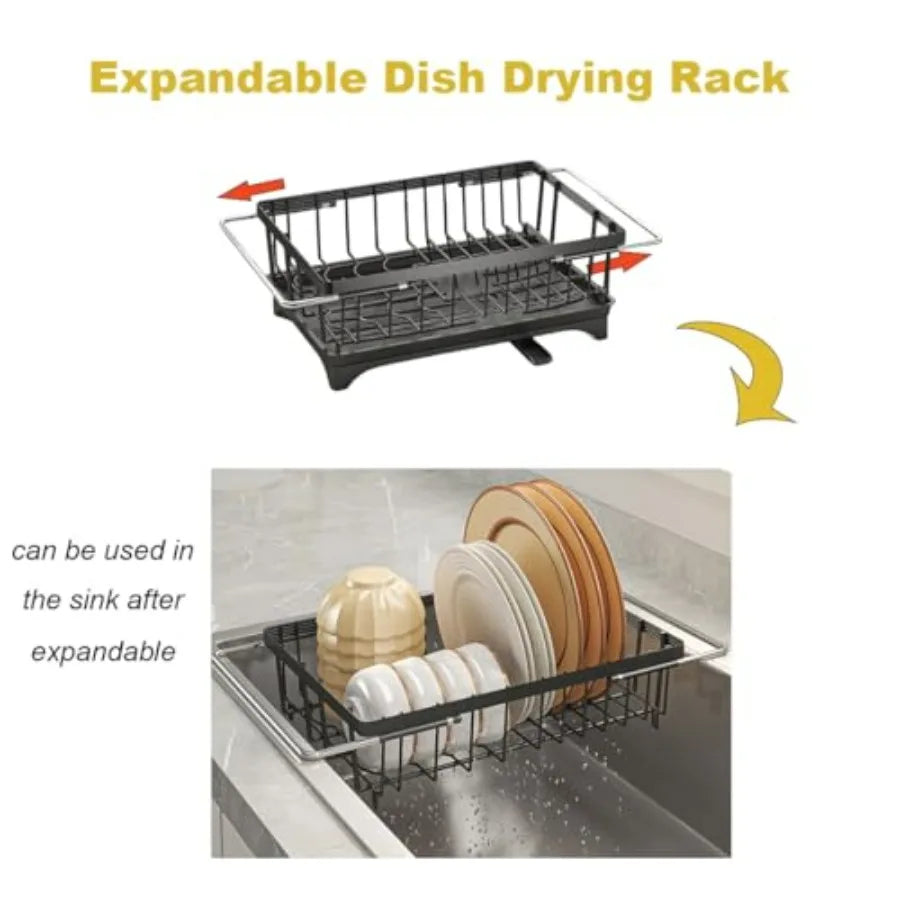 Expandable Dish Drying Rack Over Sink, Space-Saving Dish Racks for Kitchen Counter, Dish Drainer Rack in Sink with Removable Ute