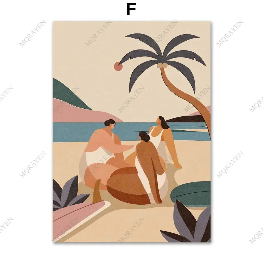 Surf Skateboard Tanning Seaside Vacation Posters Prints Canvas Painting Beach Bohemia Girl Wall Art Pictures Living Room Decor