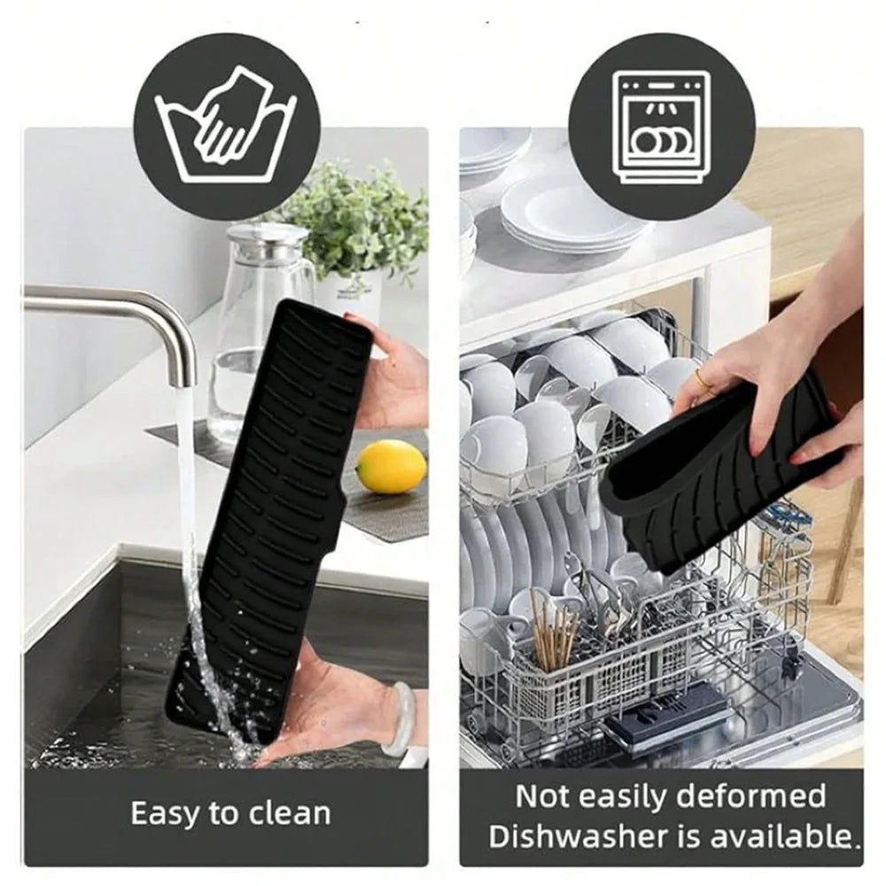 Kitchen Sink Splash Guard - Silicone Draining Mat Around Faucet, Draining Pad Behind Faucet with Lip, Drip Catcher Sink Protector Mat