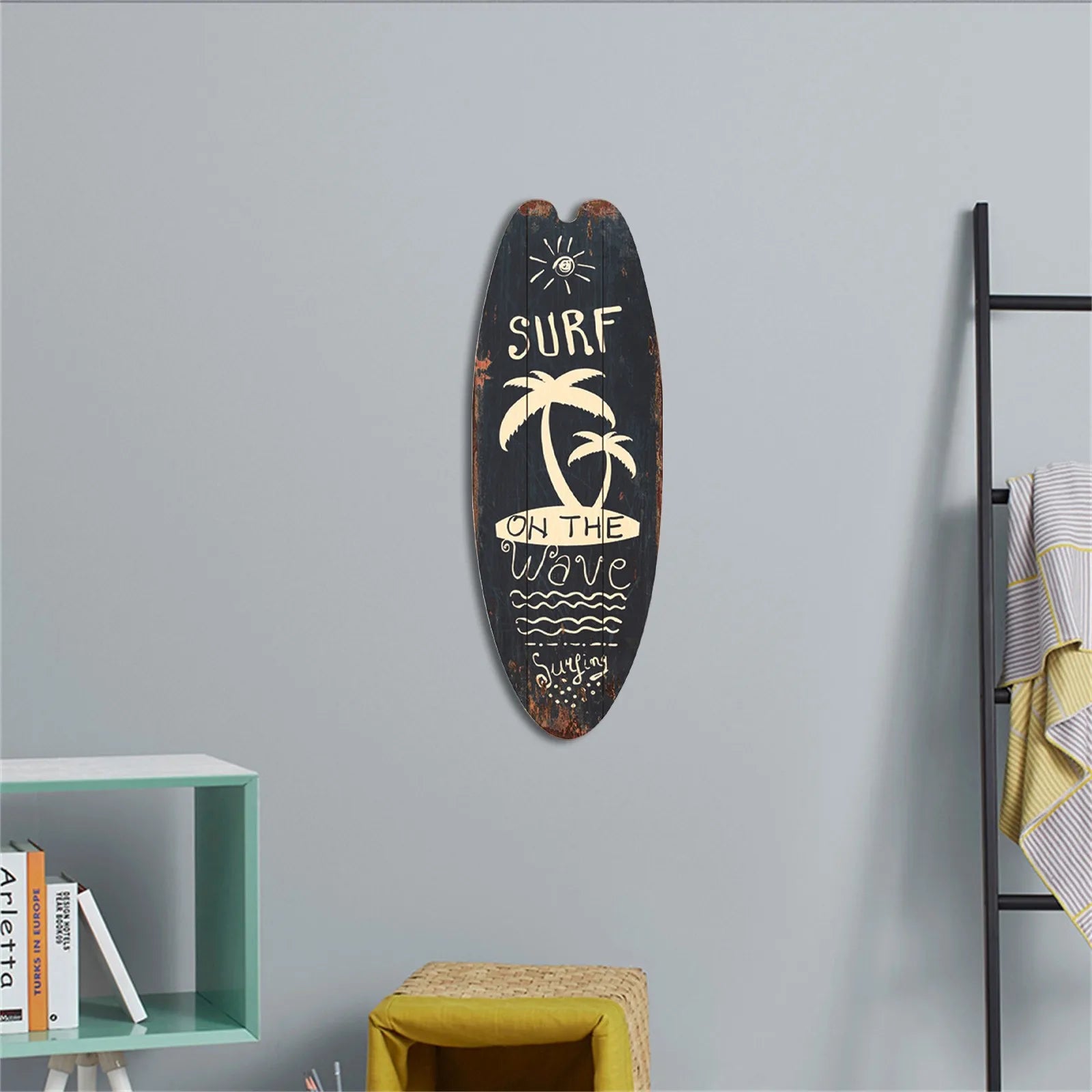 Beach Ocean Theme Surfboard Wooden Leisure Home Party Festival Hanging Decoration Bar Home Wall Retro Decor Wooden Print Sign