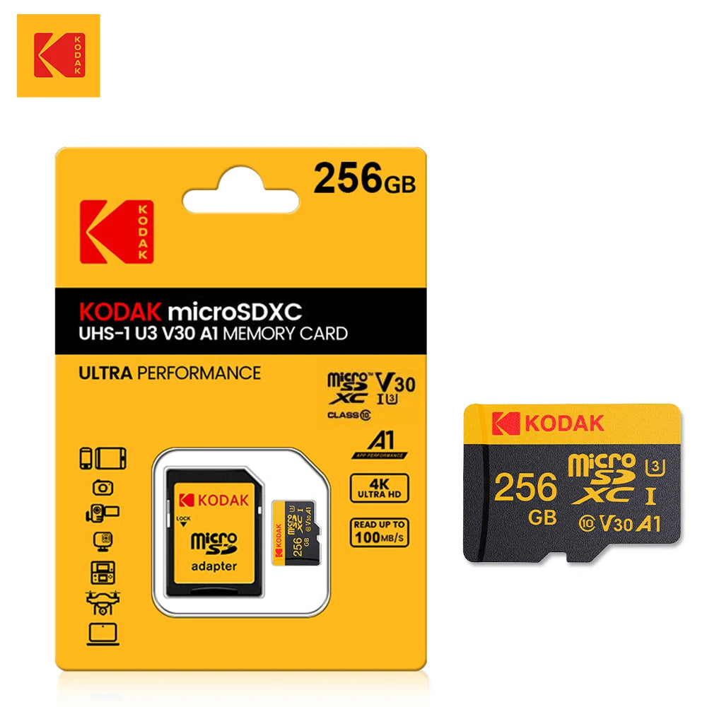 KODAK Micro SD 512GB 256GB Memory Card UP TO 100MB/s C10 U3 32GB 64GB 128GB TF Card 4K HD For USB Card Reader Adapter Microsd
