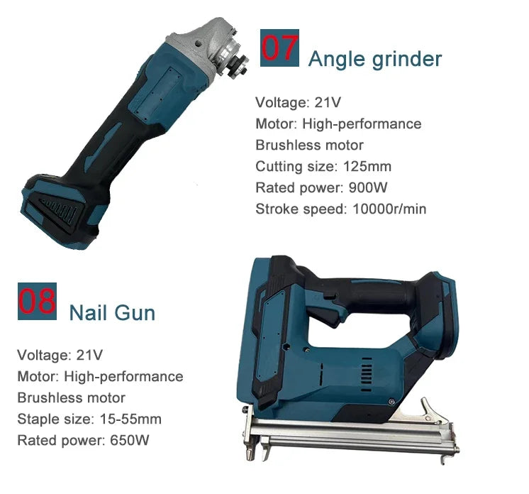 15-Piece Combo Power Tools Set Brushless Cordless Drill & Electric Hammer Drill Angle Grinder Includes Hard Case