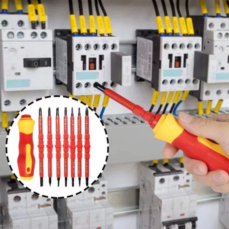 Electrician Repair Tools Kit 15pcs 1000V Changeable Insulated Screwdrivers Set with Magnetic Slotted Phillips Pozidriv Torx Bits