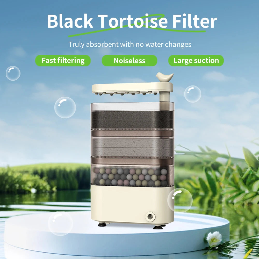 Turtle Tank Waterfall Filter Low Water 3-In-1 Suction Purification Recirculating Filter Box Fecal Clean Up