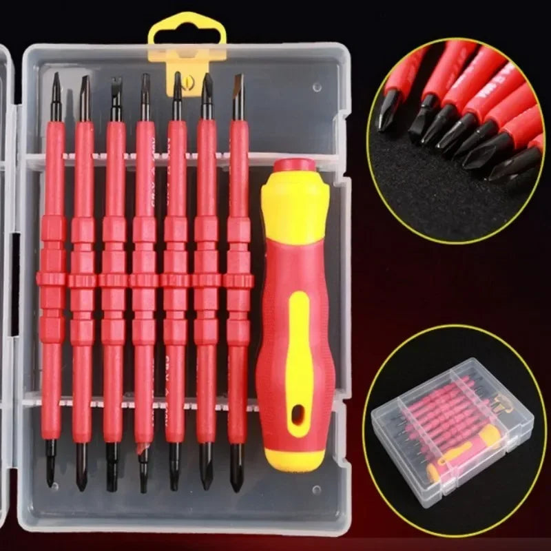 Electrician Repair Tools Kit 13pcs 1000V Changeable Insulated Screwdrivers Set with Magnetic Slotted Bits