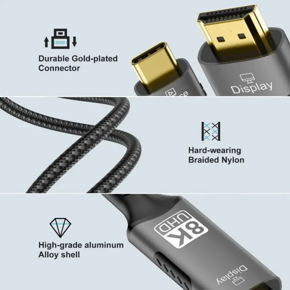 8k@60hz USB C to HDMI-Compatible cable 4k@120hz 2.1 Thunderbolt 4 Compatible HDTV Cable for PC MacBook Pro HUAWEI