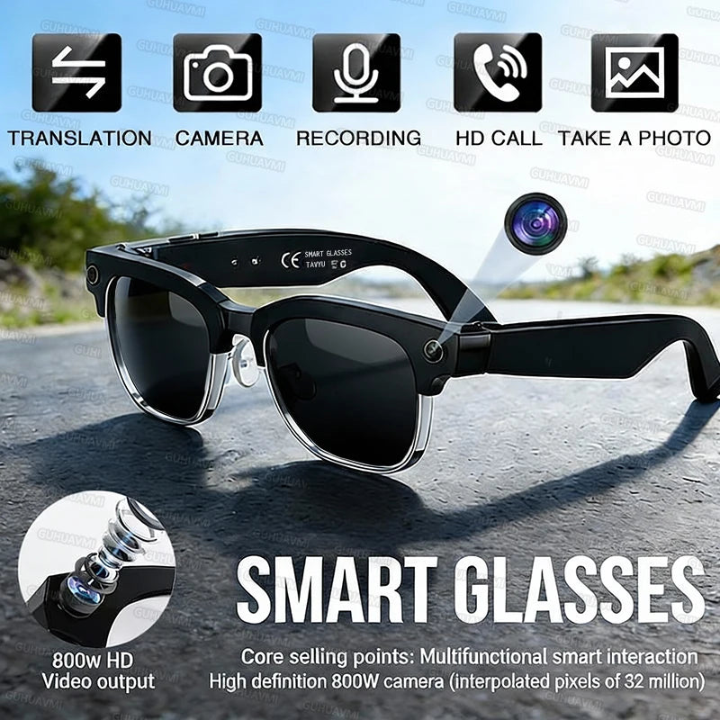 2026New 800W Pixel Camera Smart Glasses Men Video Recording AI Photo Recognition Bluetooth Call Voice Translation Sunglasses Man