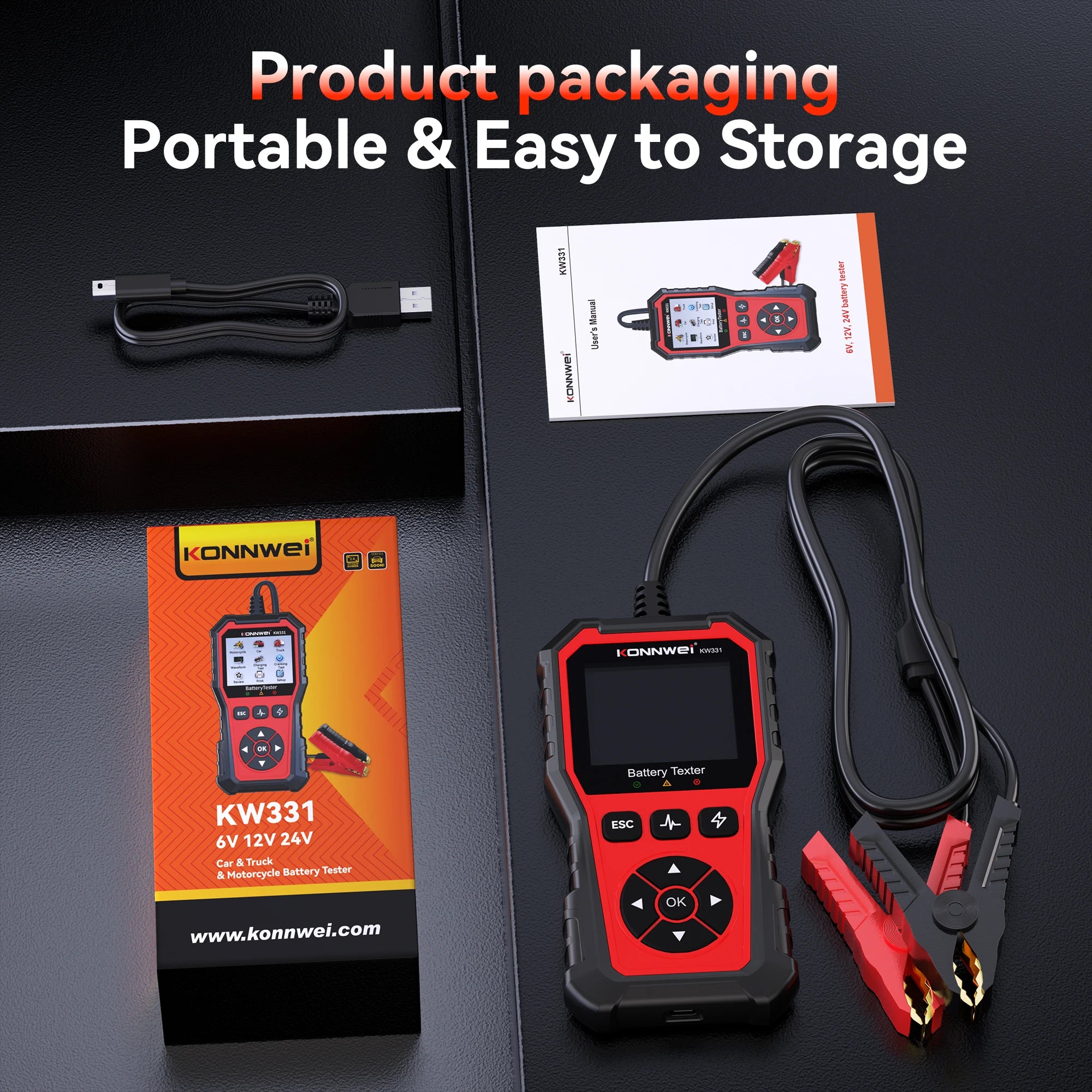 2025 KONNWEi Car Battery Tester Fault Code Clearance Battery Information Monitoring Startup Test Car Battery Charging Scan Tool