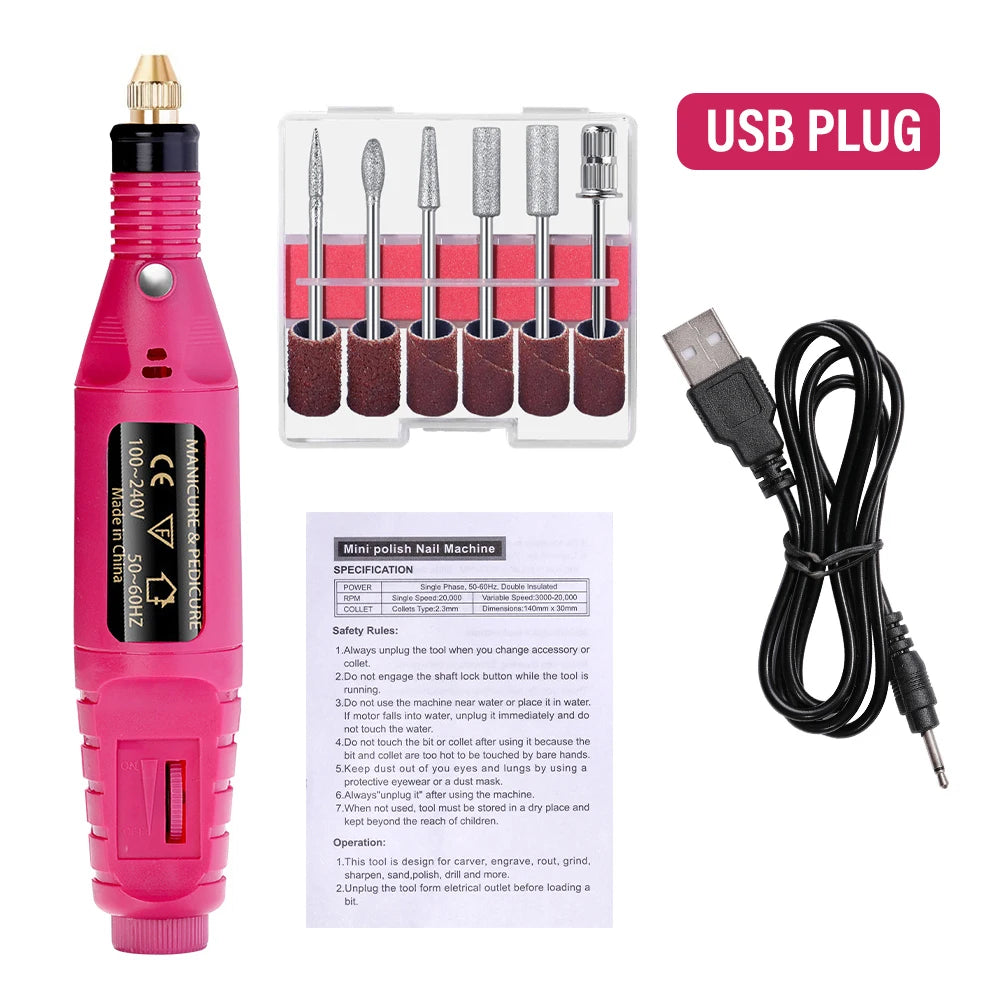 Electric Nail Sander Set Nail Drill Machine Grinding Equipment Milling Cutter For Manicure Pedicure Strong Polishing Tools