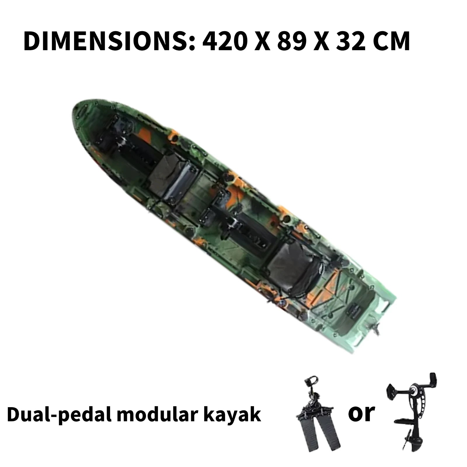 2025 Best 14FT Propeller Drive Fishing Kayak 550LBS Capacity Modular Pedal Motor HDPE Tandem Kayak for Surfing & Lake Fishing