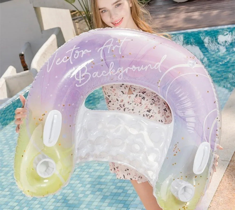 1pc Inflatable U-Shaped Pool Float, PVC Material, Comfortable Lounger with Cup Holder, Durable Water Float Row for Swimming Pool