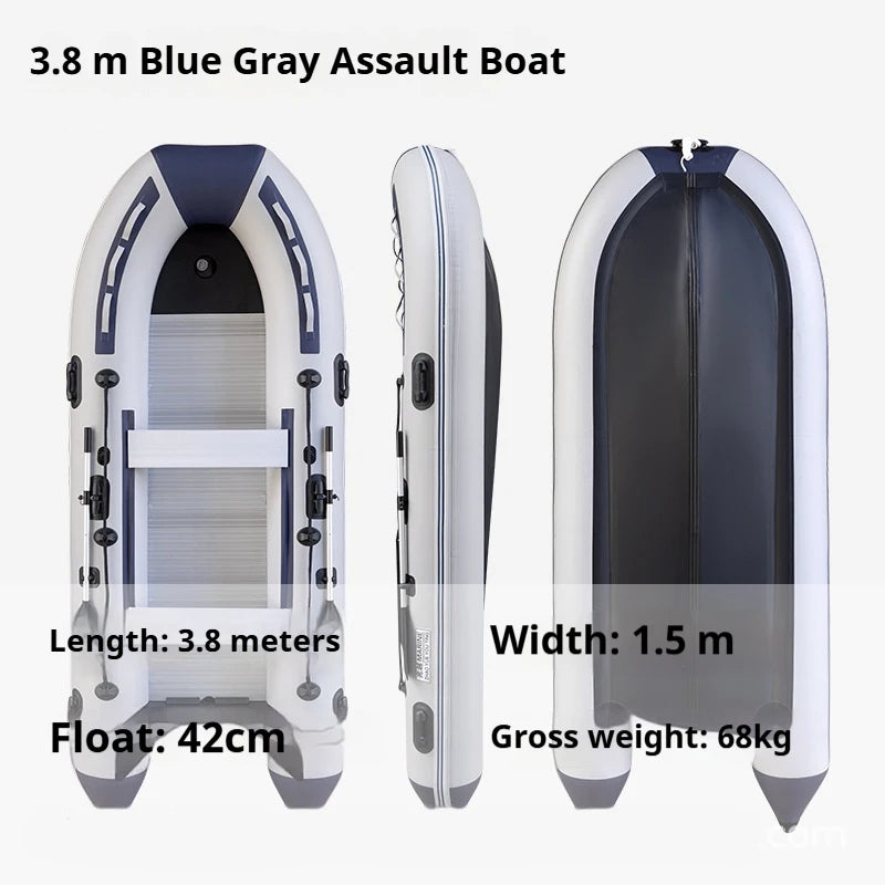 5–6 Person Inflatable Assault Boat 3.8m PVC Fishing Raft with Aluminum Floor, Anti-Collision Design & Rowing Accessories