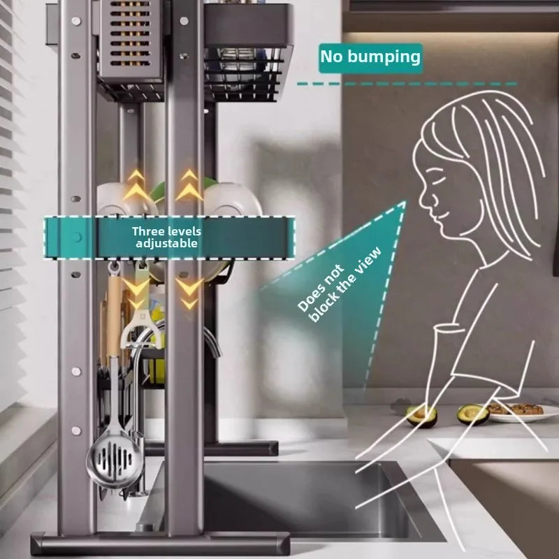 Over-the-Sink Dish Drying Rack Kitchen Sink Organizer Multifunctional Dishware Storage Shelf Space-Saving Plate and Bowl Holder