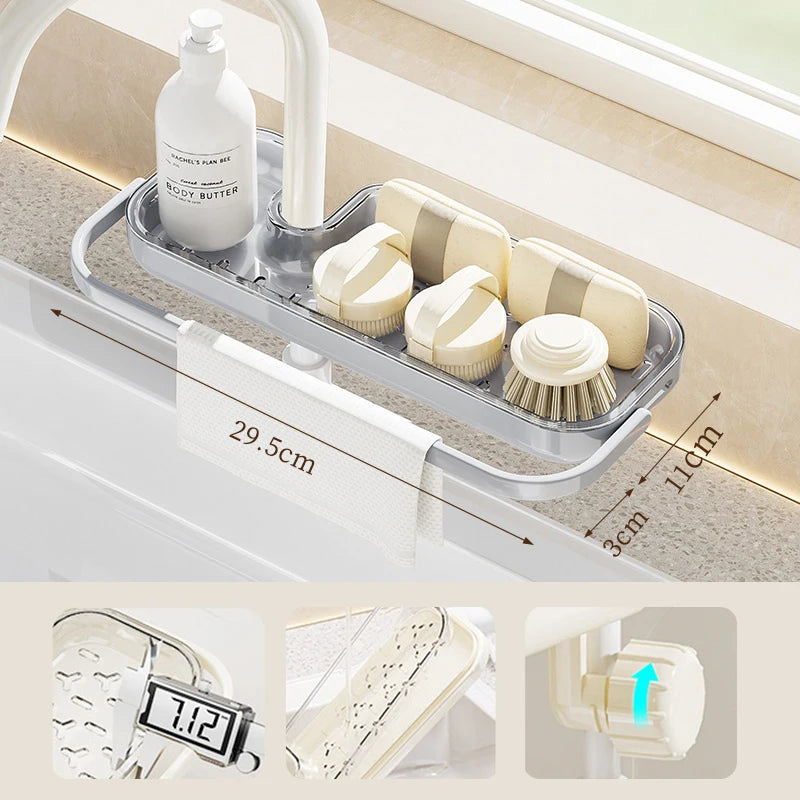 Kitchen Sink Drain Rack, Multifunctional Kitchen Dishcloth Rack, Free Punching Faucet Storage Rack, Kitchen Sink Drain Rack Orga