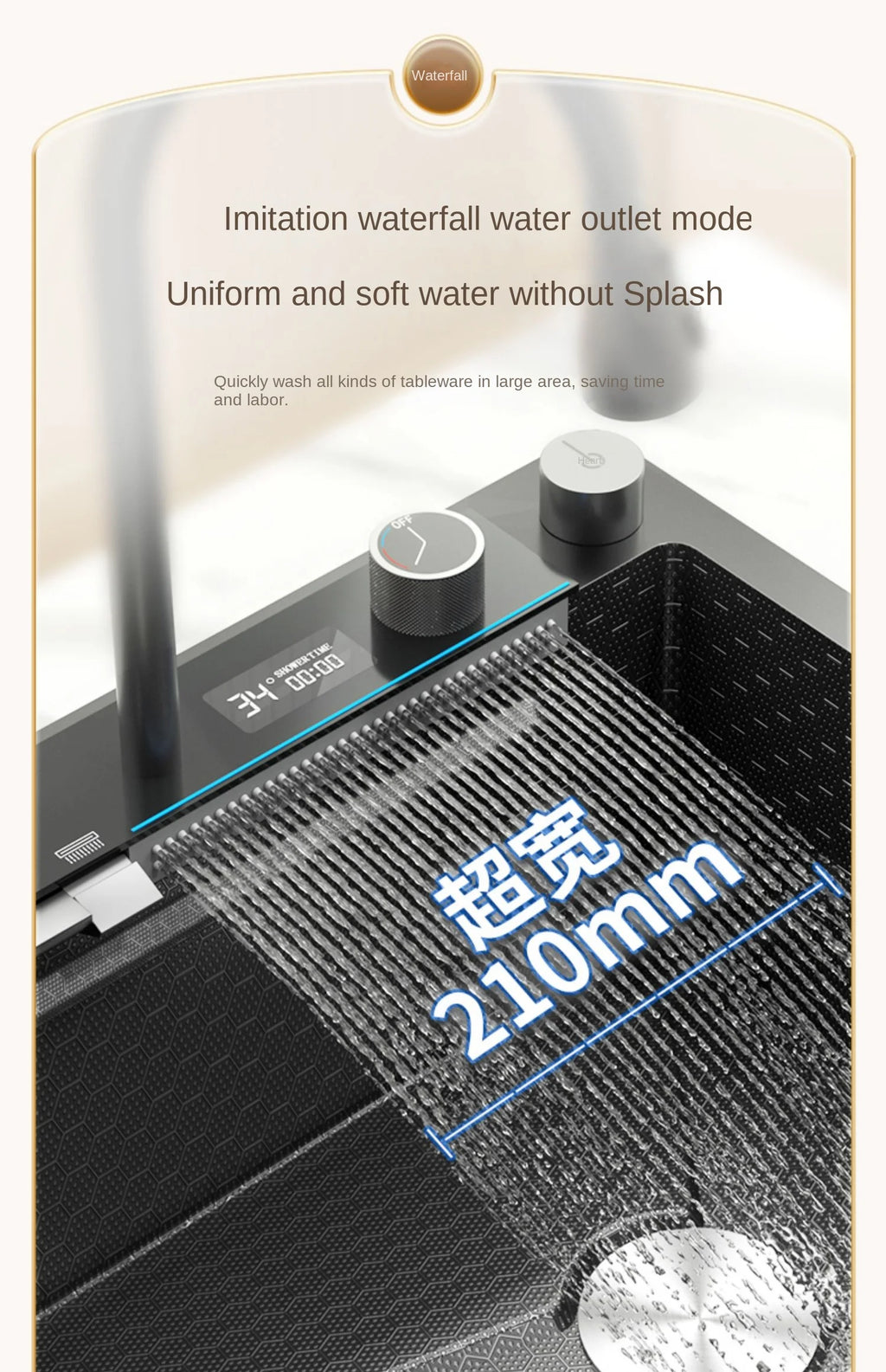 Smart Multifunction Piano Key Waterfall Large Sink 304 Stainless Steel Home Kitchen Sink with Dish Drying Holder