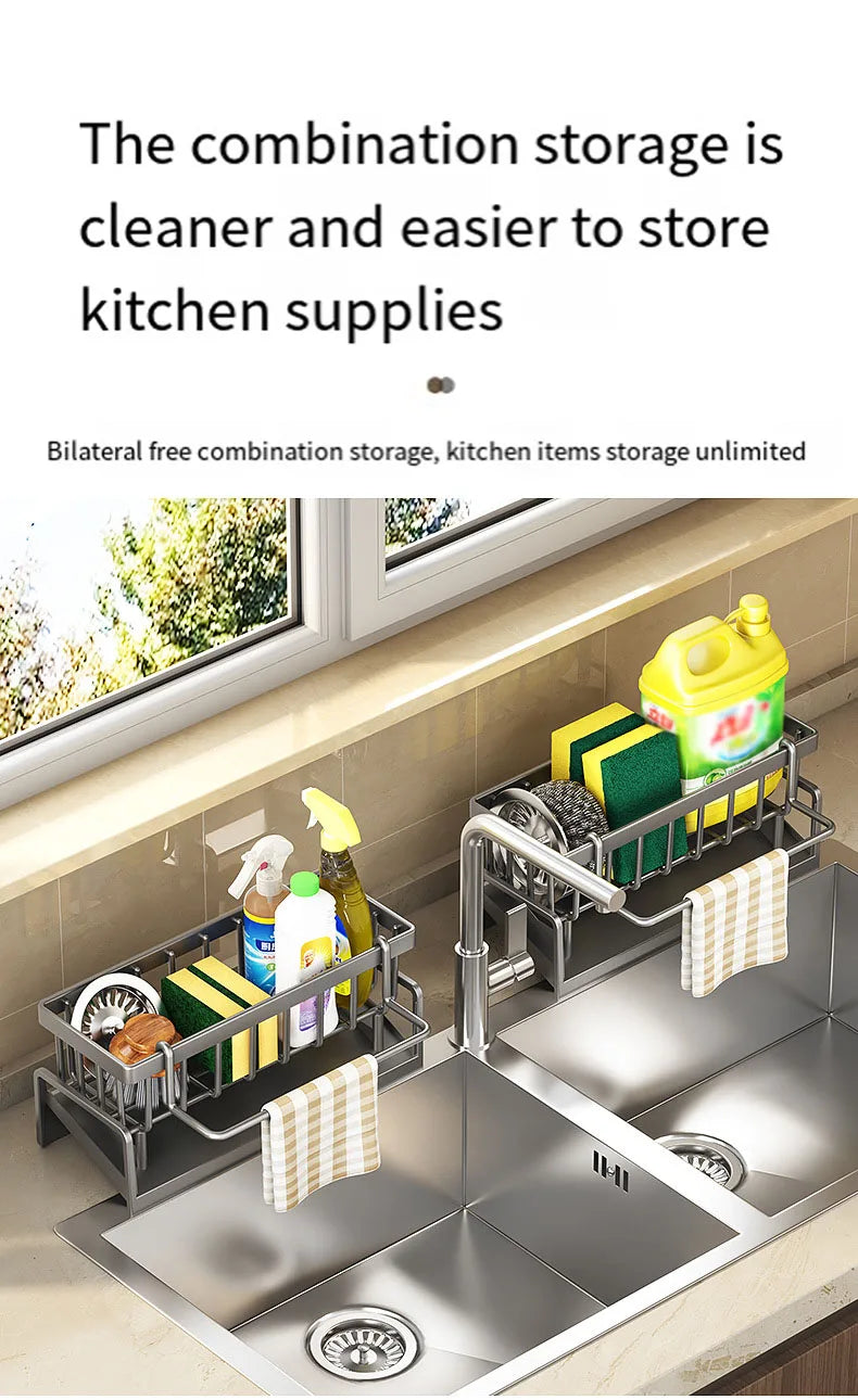 Kitchen Storage Rack Storage Rack Can be Drained and Reused Without Drilling Suitable for Kitchen and Bathroom Sink Storage