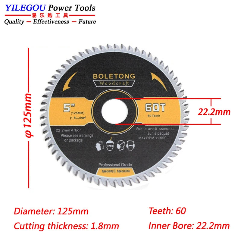 4"  5"  6" YG8 Carbide Circular Saw Blade For Dust-free Saw 110 125 150mm x 60T TCT Saw Blades Cutting Wood Aluminum. Arbor 20mm