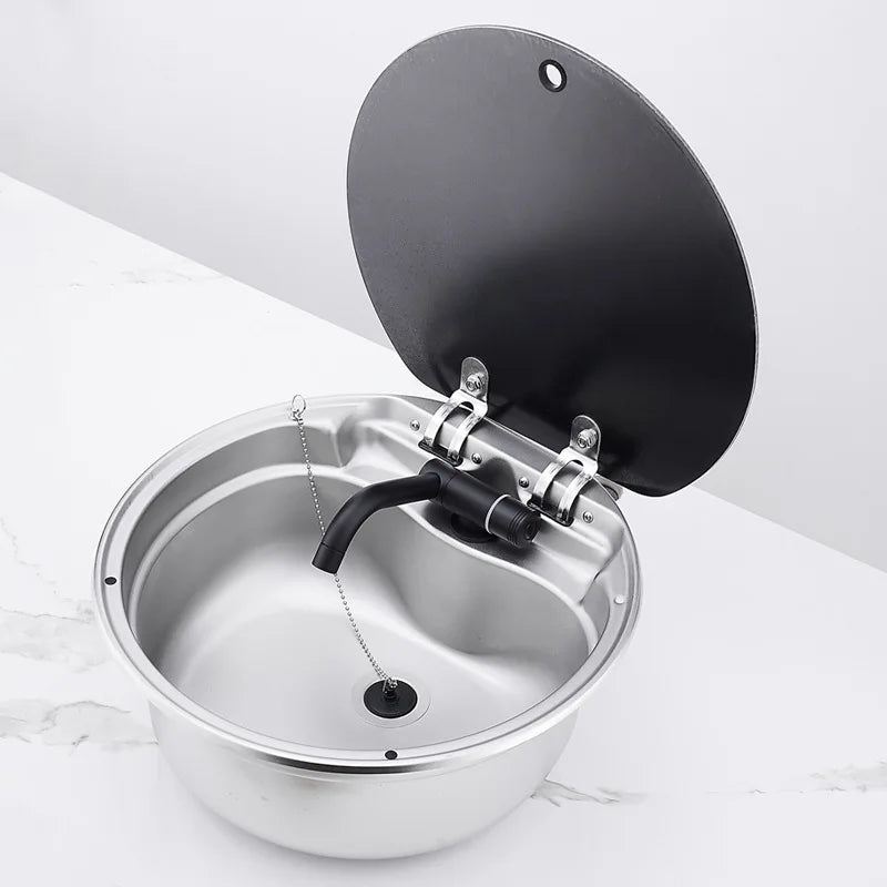Kitchen Hidden Sink RV Caravan Motorhome Parts Stainless Steel Round Hand Wash Basin RV Kitchen Sink