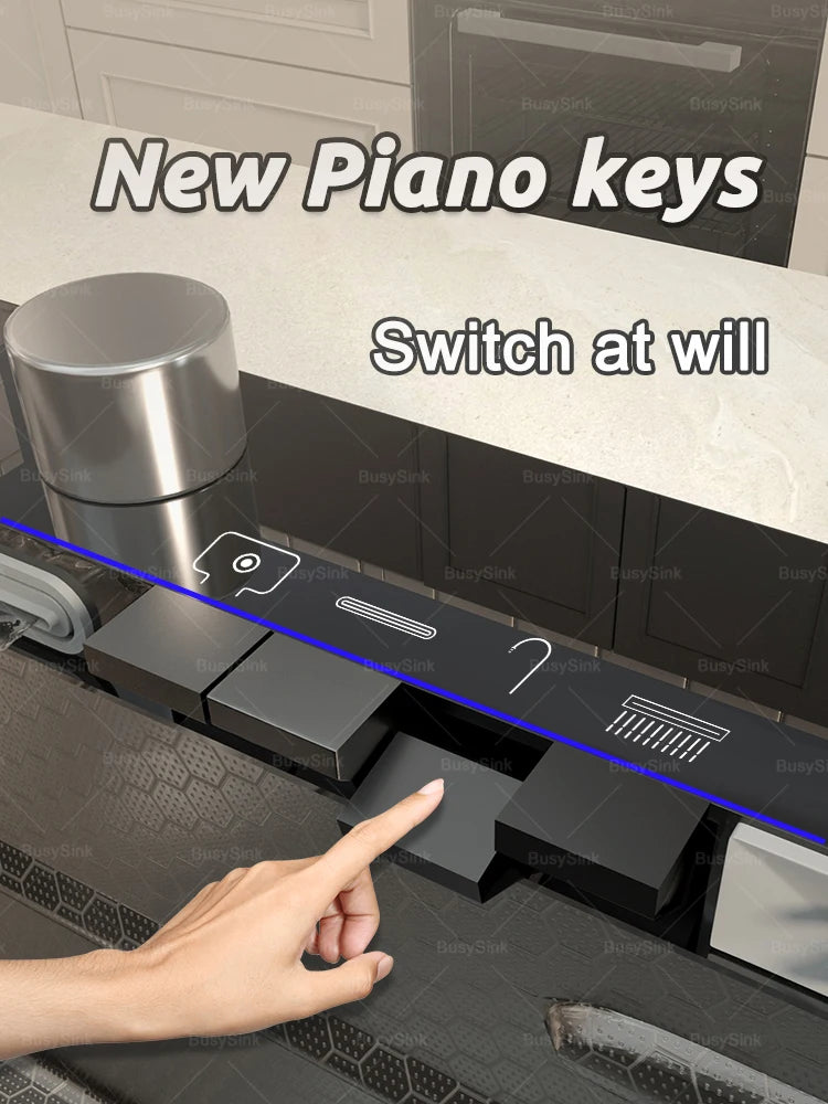 Stainless Steel Waterfall Kitchen Sink Extra Large Single Bowl Digital Display Multifunctional Dishwashing sinks