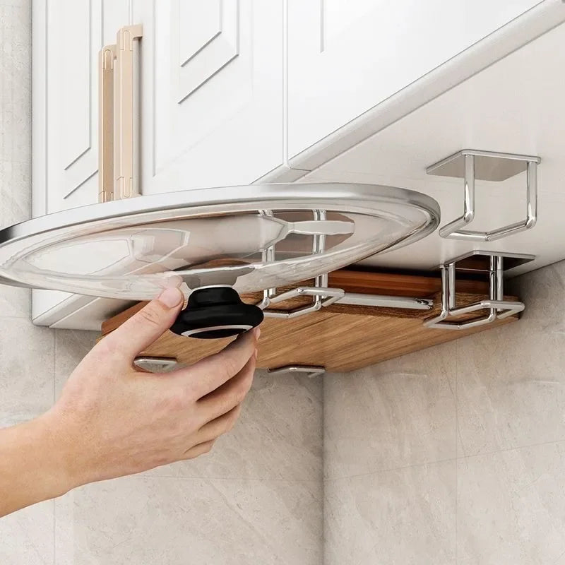 Kitchen Storage Rack, Punch-free Kitchen Sink Storage Pot and Lid Rack, Wall-mounted Kitchen Accessories Storage Rack