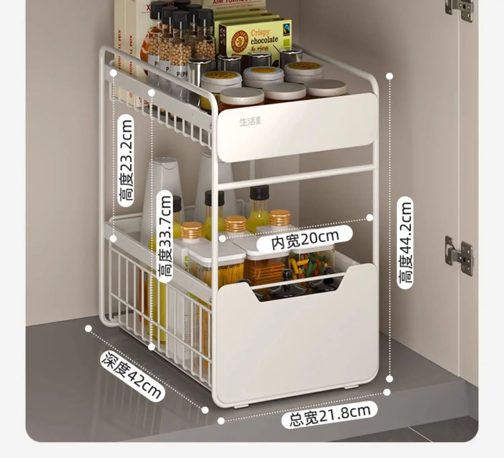 Kitchen Sink Storage Rack, Multi-Function Storage Organizer, Pot Cabinet Pull-Out Shelf, Adjustable Layer Organizer for Kitchen