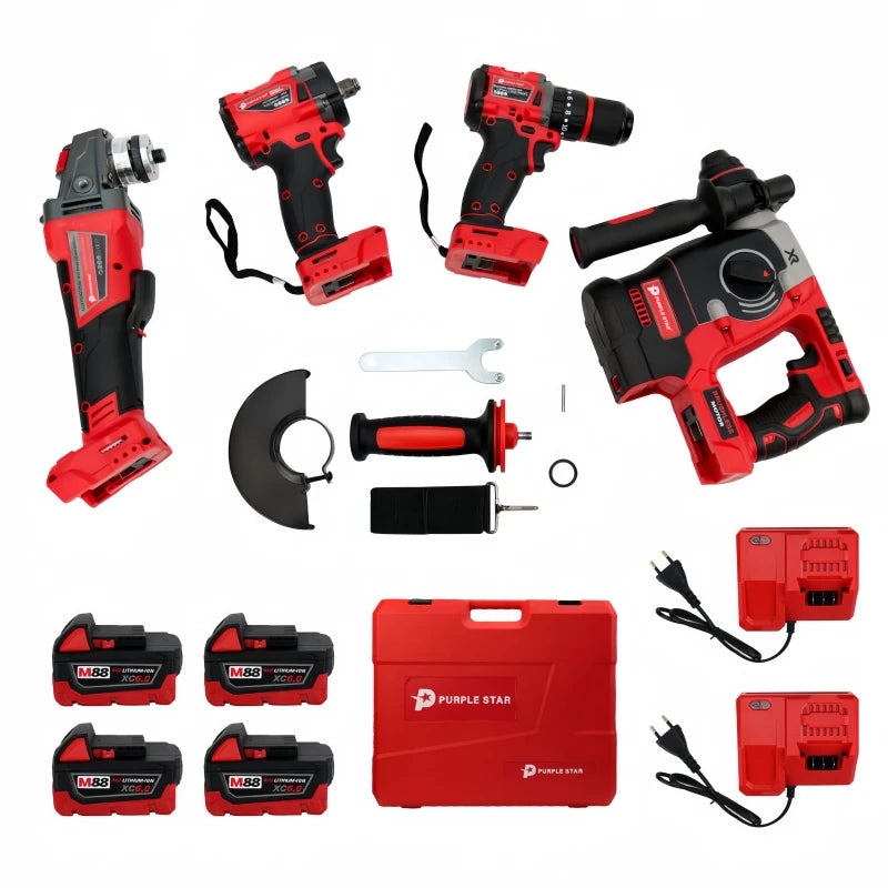 Brushless Electric Tools Screwdriver  Electric Hammer Angle Grinder Electric Wrenches Combination Set With 4 Batteries