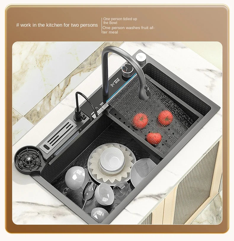 Smart Multifunction Piano Key Waterfall Large Sink 304 Stainless Steel Home Kitchen Sink with Dish Drying Holder