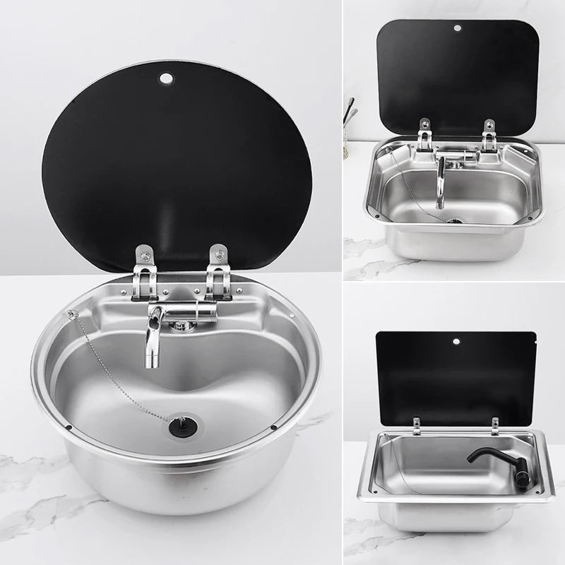 Kitchen Hidden Sink RV Caravan Motorhome Parts Stainless Steel Round Hand Wash Basin RV Kitchen Sink