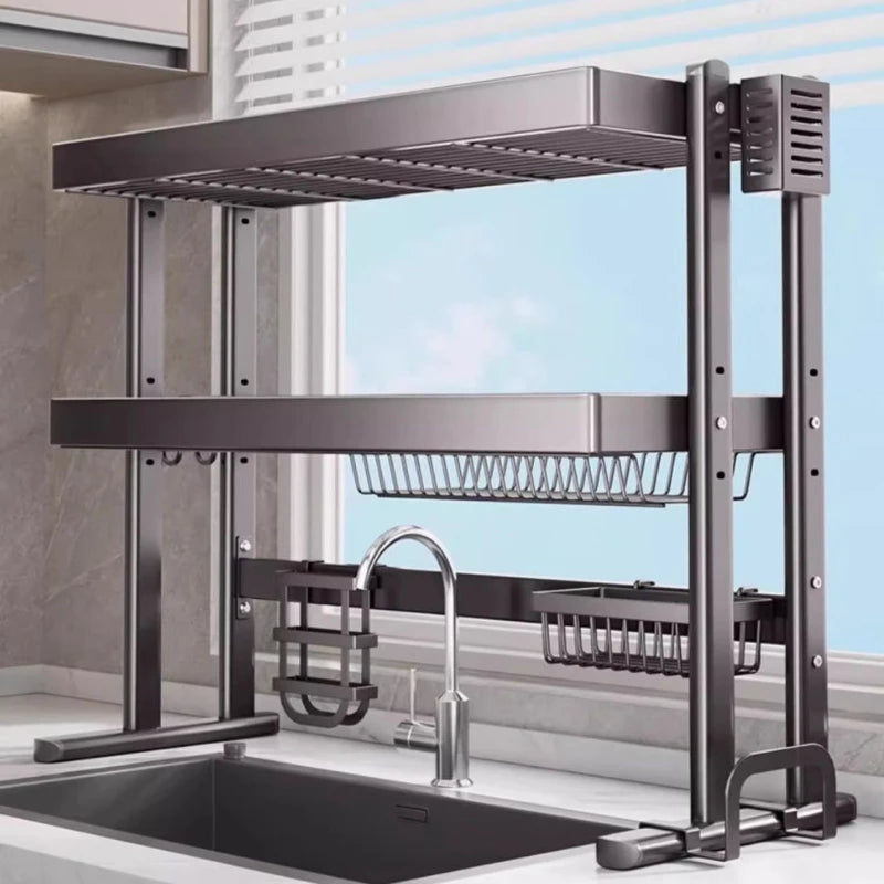 Over-the-Sink Dish Drying Rack Kitchen Sink Organizer Multifunctional Dishware Storage Shelf Space-Saving Plate and Bowl Holder
