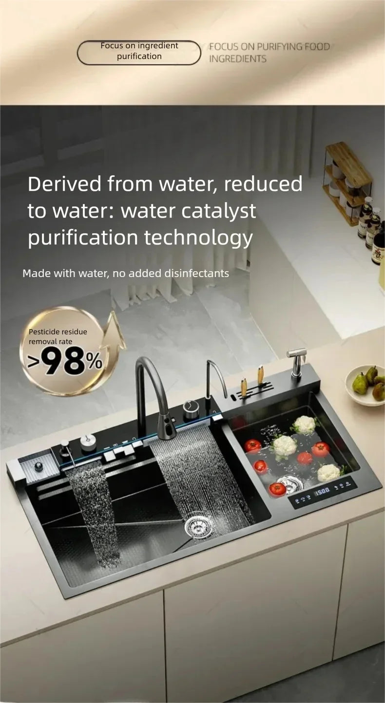 304 Stainless Steel Kitchen Sink Multifunctional Water Catalyst Purify Ingredients 100x50 Large Double Slot Wash Vegetable Basin