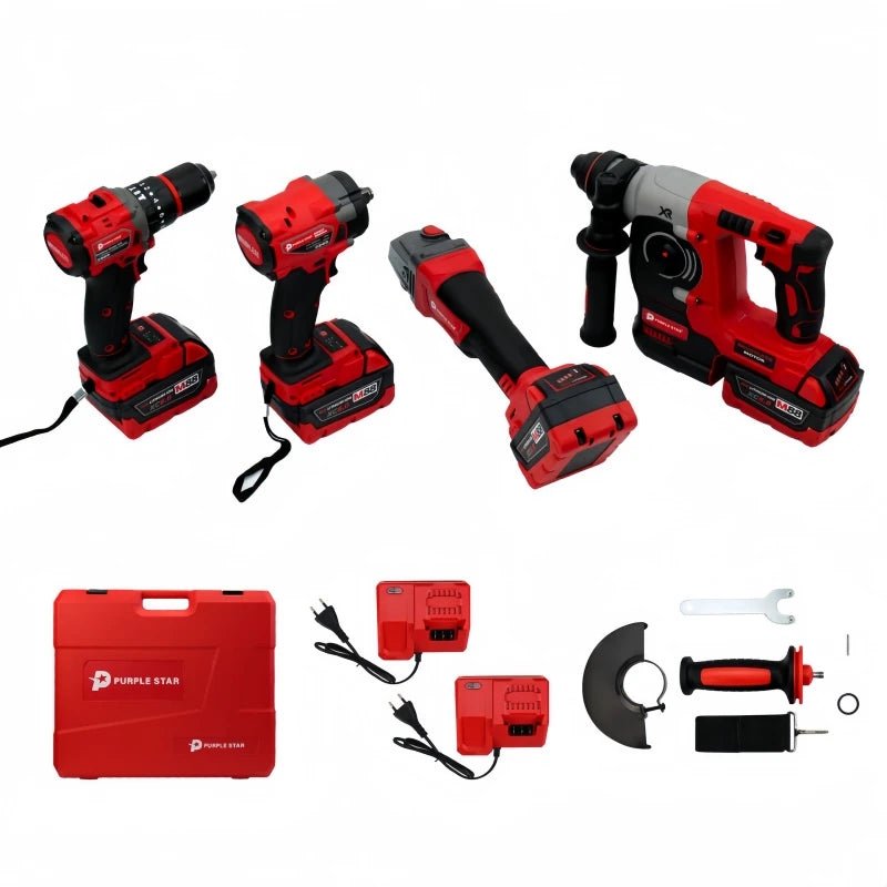 Brushless Electric Tools Screwdriver  Electric Hammer Angle Grinder Electric Wrenches Combination Set With 4 Batteries