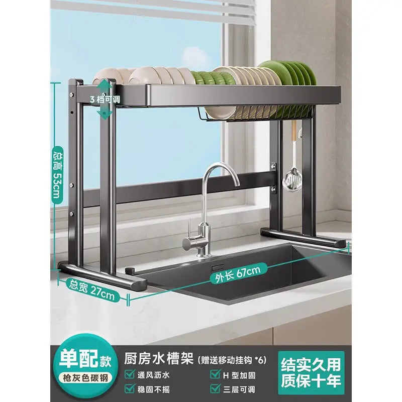 Over-the-Sink Dish Drying Rack Kitchen Sink Organizer Multifunctional Dishware Storage Shelf Space-Saving Plate and Bowl Holder