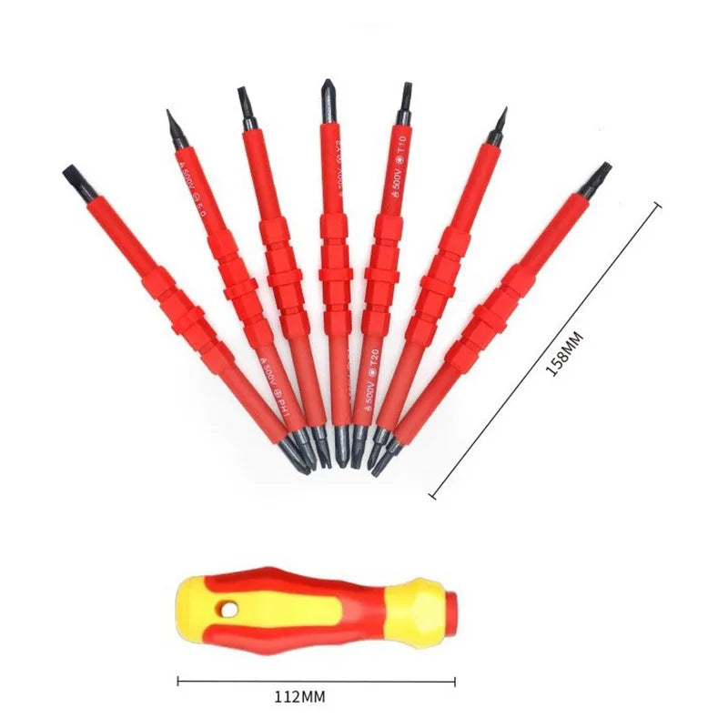 Electrician Repair Tools Kit 15pcs 1000V Changeable Insulated Screwdrivers Set with Magnetic Slotted Phillips Pozidriv Torx Bits