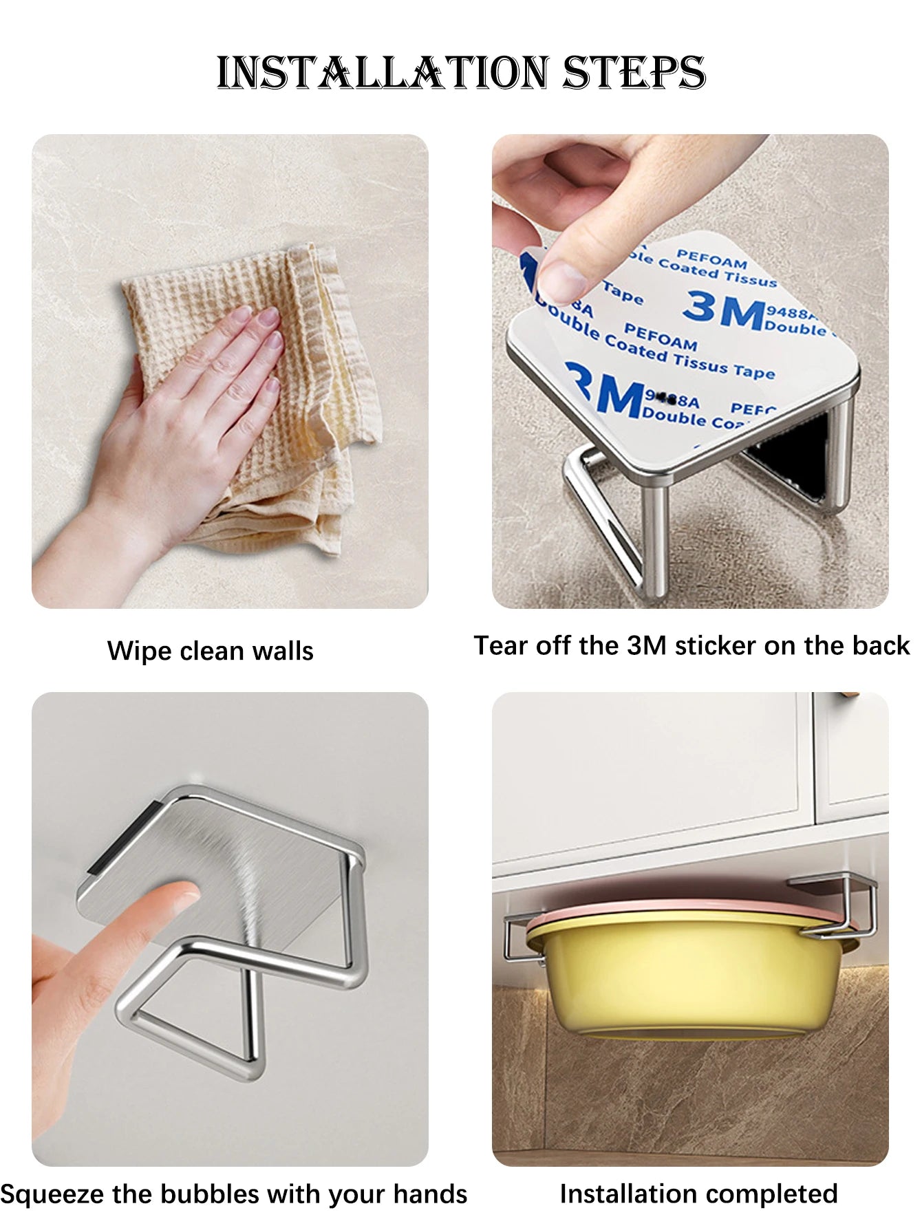 Kitchen Storage Rack, Punch-free Kitchen Sink Storage Pot and Lid Rack, Wall-mounted Kitchen Accessories Storage Rack