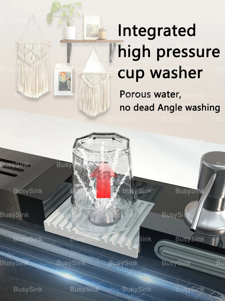 Stainless Steel Waterfall Kitchen Sink Extra Large Single Bowl Digital Display Multifunctional Dishwashing sinks