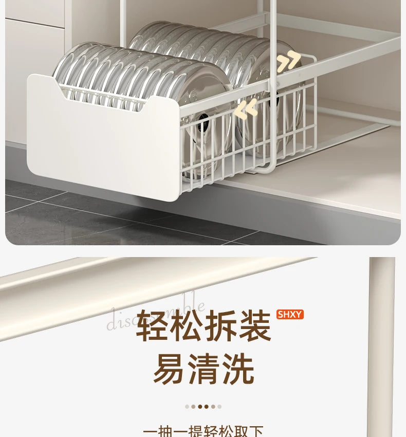 Kitchen Sink Storage Rack, Multi-Function Storage Organizer, Pot Cabinet Pull-Out Shelf, Adjustable Layer Organizer for Kitchen