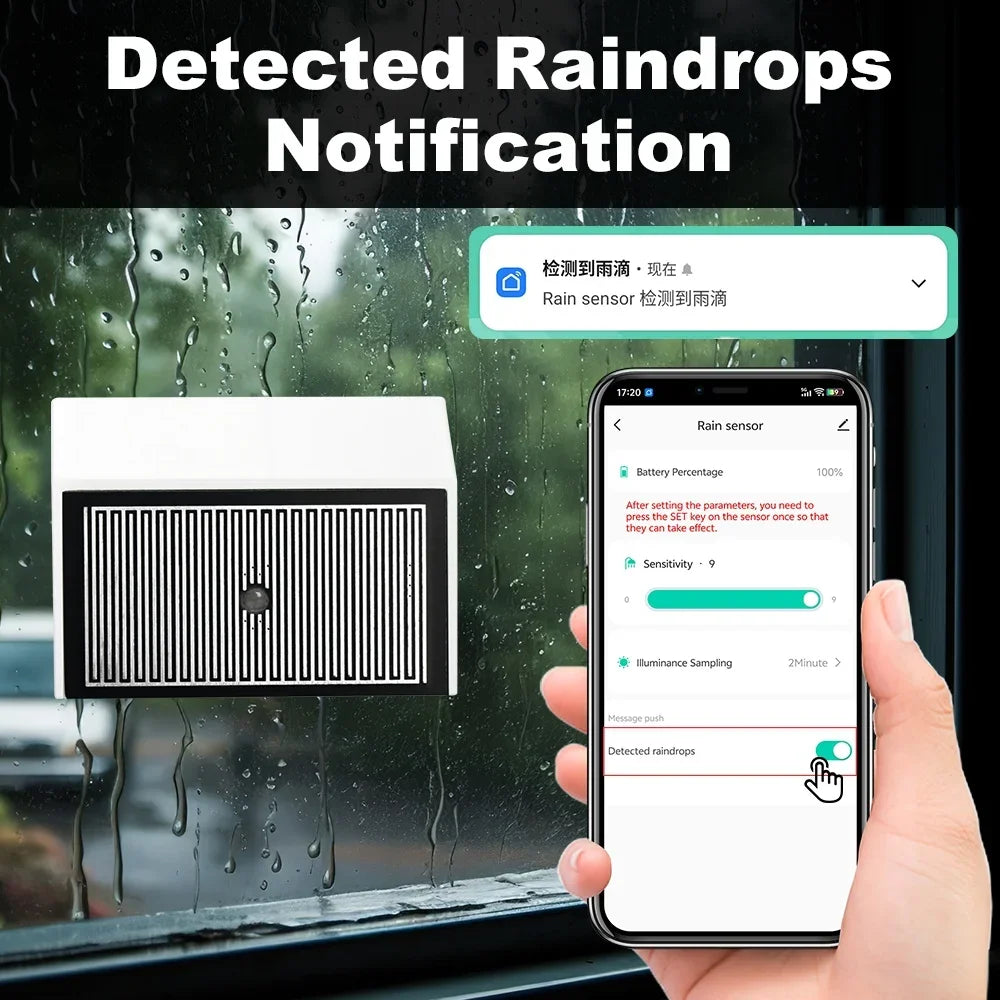 2 in 1 Tuya Zigbee Rain Sensor with Light Detector IPX4 Outdoor Waterproof Rain Detector work with Smart Life Home Assistant Z2M