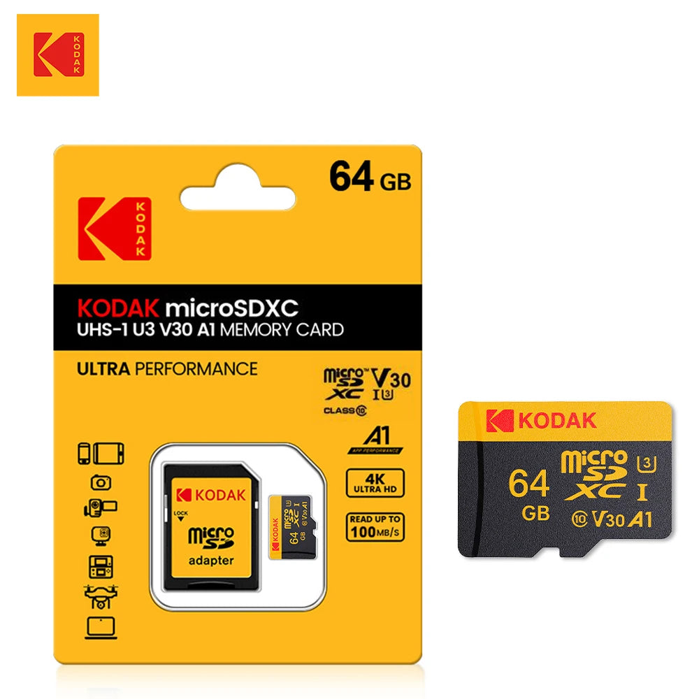 KODAK Micro SD 512GB 256GB Memory Card UP TO 100MB/s C10 U3 32GB 64GB 128GB TF Card 4K HD For USB Card Reader Adapter Microsd