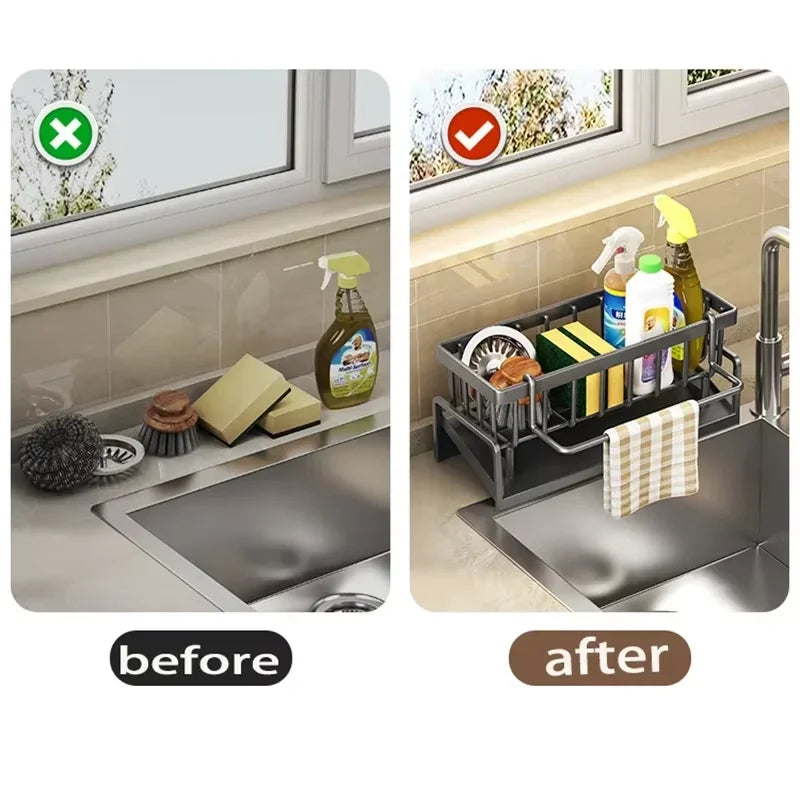Kitchen Storage Rack Storage Rack Can be Drained and Reused Without Drilling Suitable for Kitchen and Bathroom Sink Storage