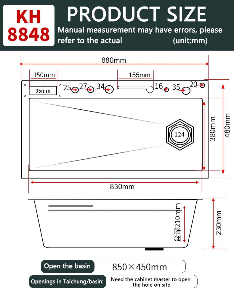 Stainless Steel New Waterfall Kitchen Sink Digital Display Dishwashing Sinks With Draining Rack Embossed Extra Large Single Slot