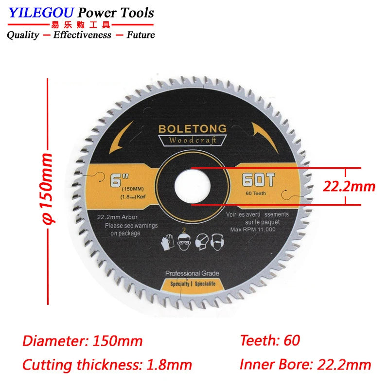 4"  5"  6" YG8 Carbide Circular Saw Blade For Dust-free Saw 110 125 150mm x 60T TCT Saw Blades Cutting Wood Aluminum. Arbor 20mm