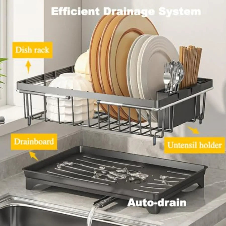 Expandable Dish Drying Rack Over Sink, Space-Saving Dish Racks for Kitchen Counter, Dish Drainer Rack in Sink with Removable Ute