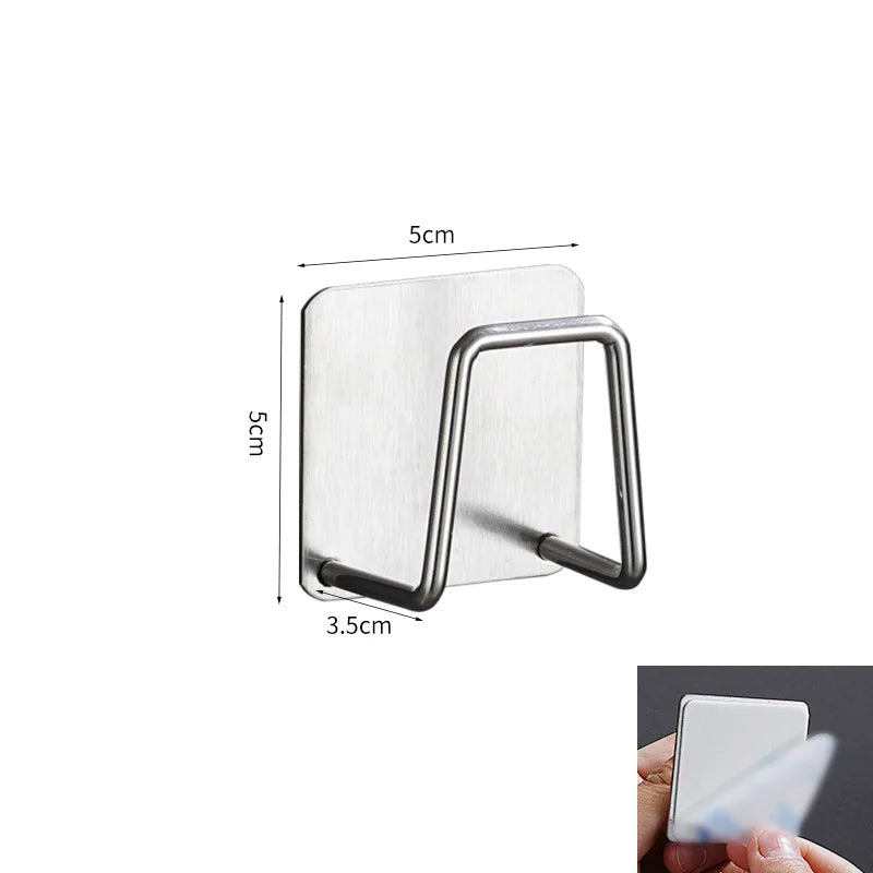 Kitchen Sink Drain Basket, Drain Cleaning Brush, Sponge Holder, Wall Hooks, Home Organizer, Stainless Steel